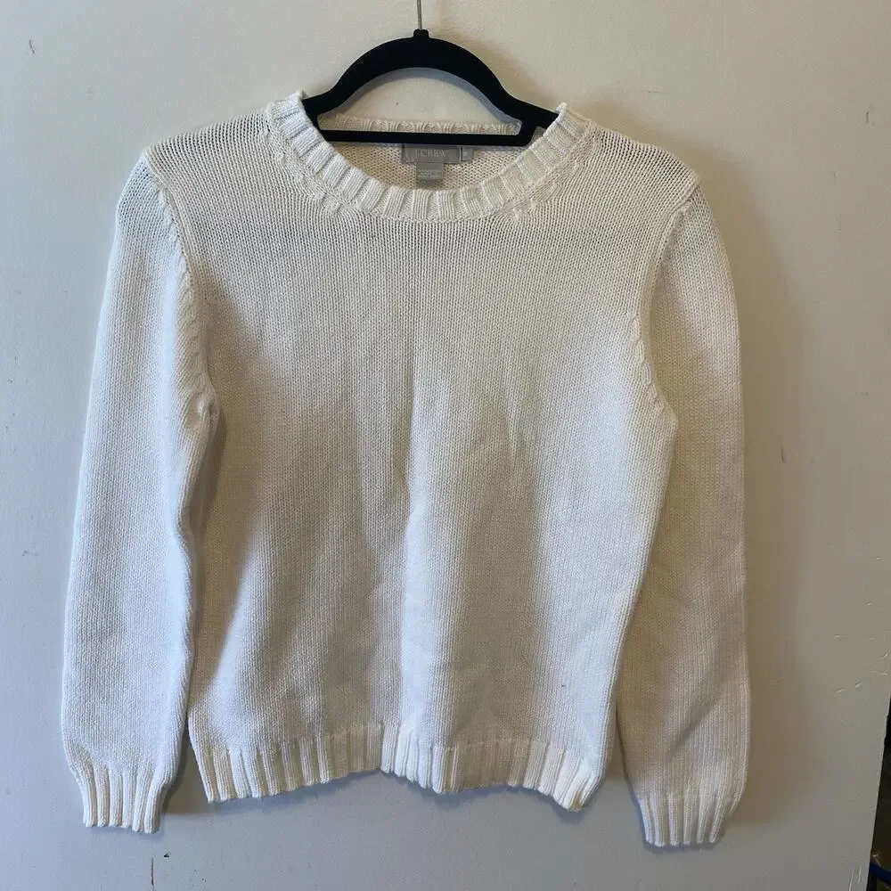 Y2K J Crew Knit Cotton Ivory Pullover Sweater Womens Medium Academia Crewneck